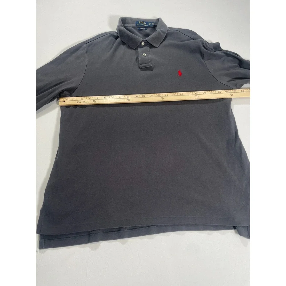 Polo Ralph Lauren‎ Polo Shirt Mens XL Gray Long Sleeve Red Pony Cotton Casual